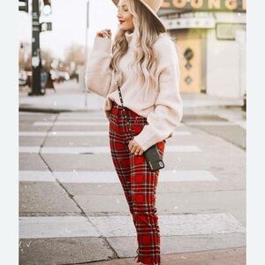 ZARA Desigual Red Plaid Front Jeans Size 2‎